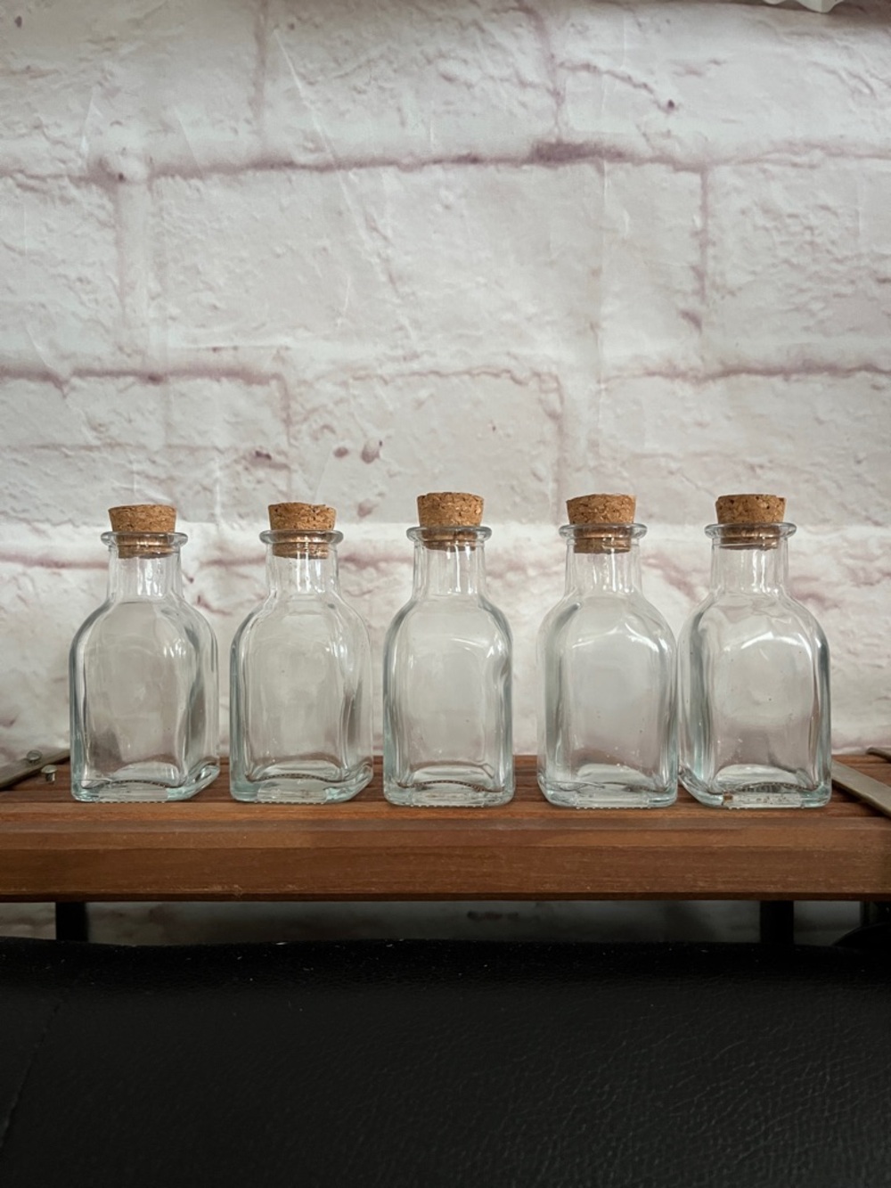 Set of 5 Small Glass Bottles with Cork Stoppers
